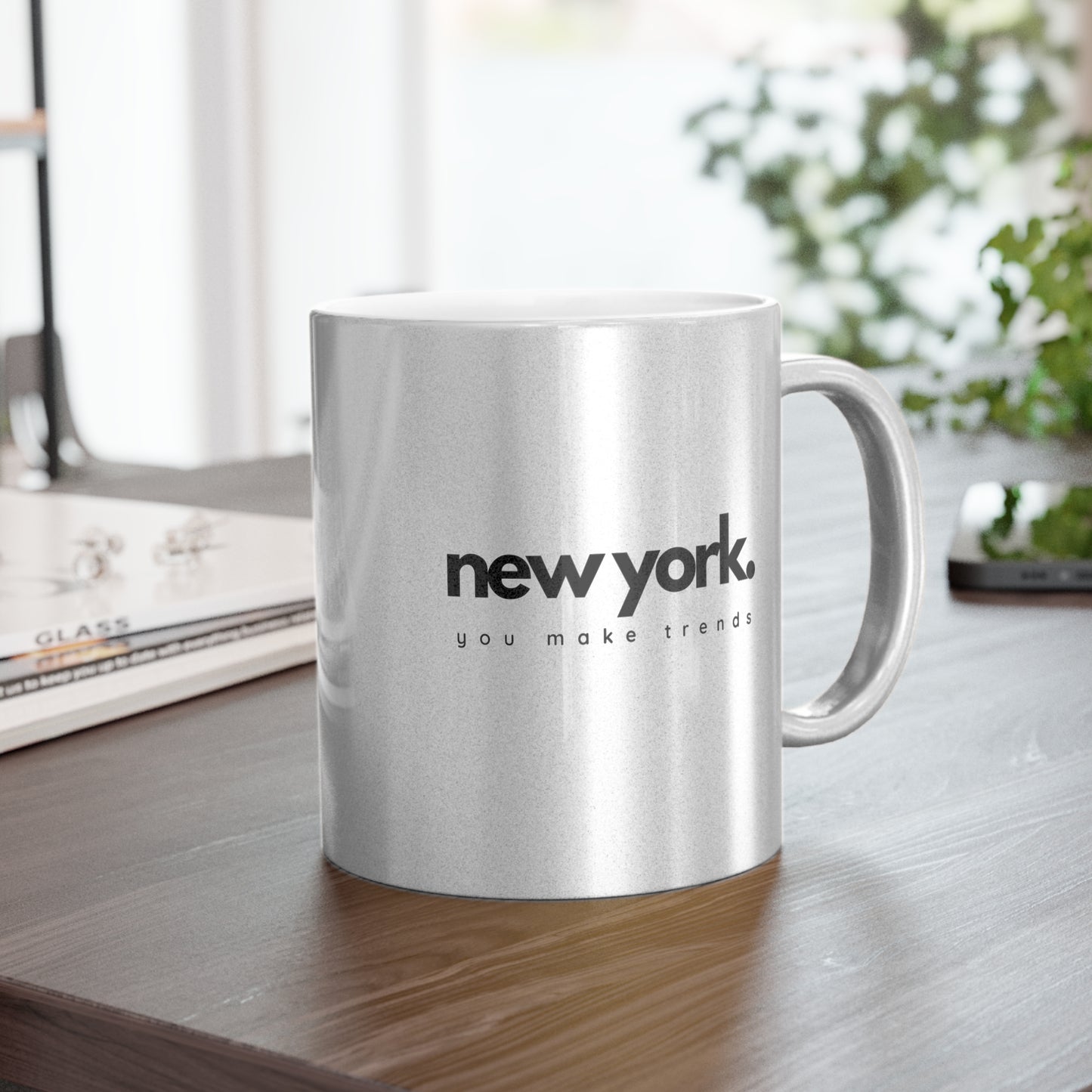 new york metallic silver mug.