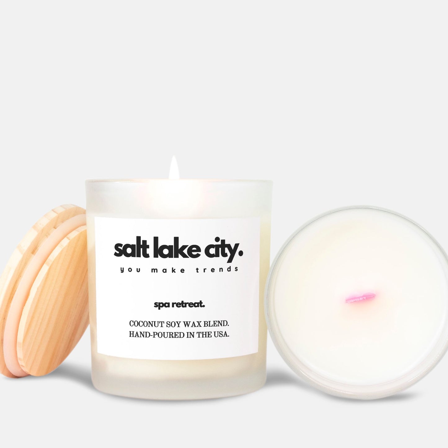 salt lake city spa retreat candle frosted glass - special edition pink wick 11oz.