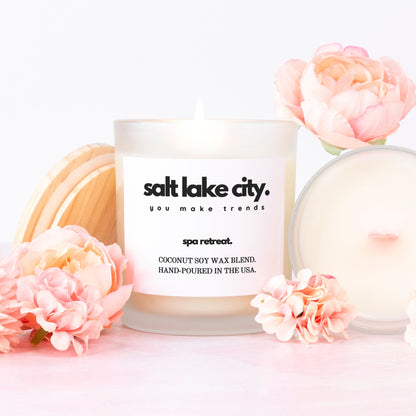 salt lake city spa retreat candle frosted glass - special edition pink wick 11oz.