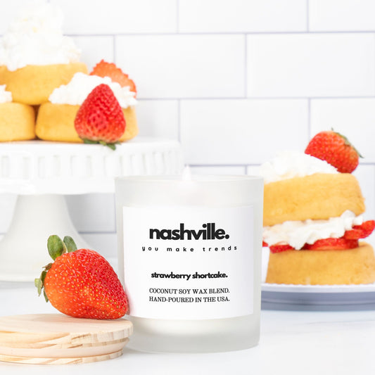 nashville strawberry shortcake candle frosted glass - special edition pink wick 11oz.