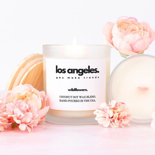 los angeles wildflowers candle frosted glass - special edition pink wick