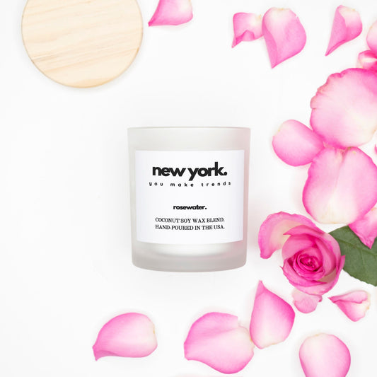 new york rosewater candle frosted glass - special edition pink wick 11oz.