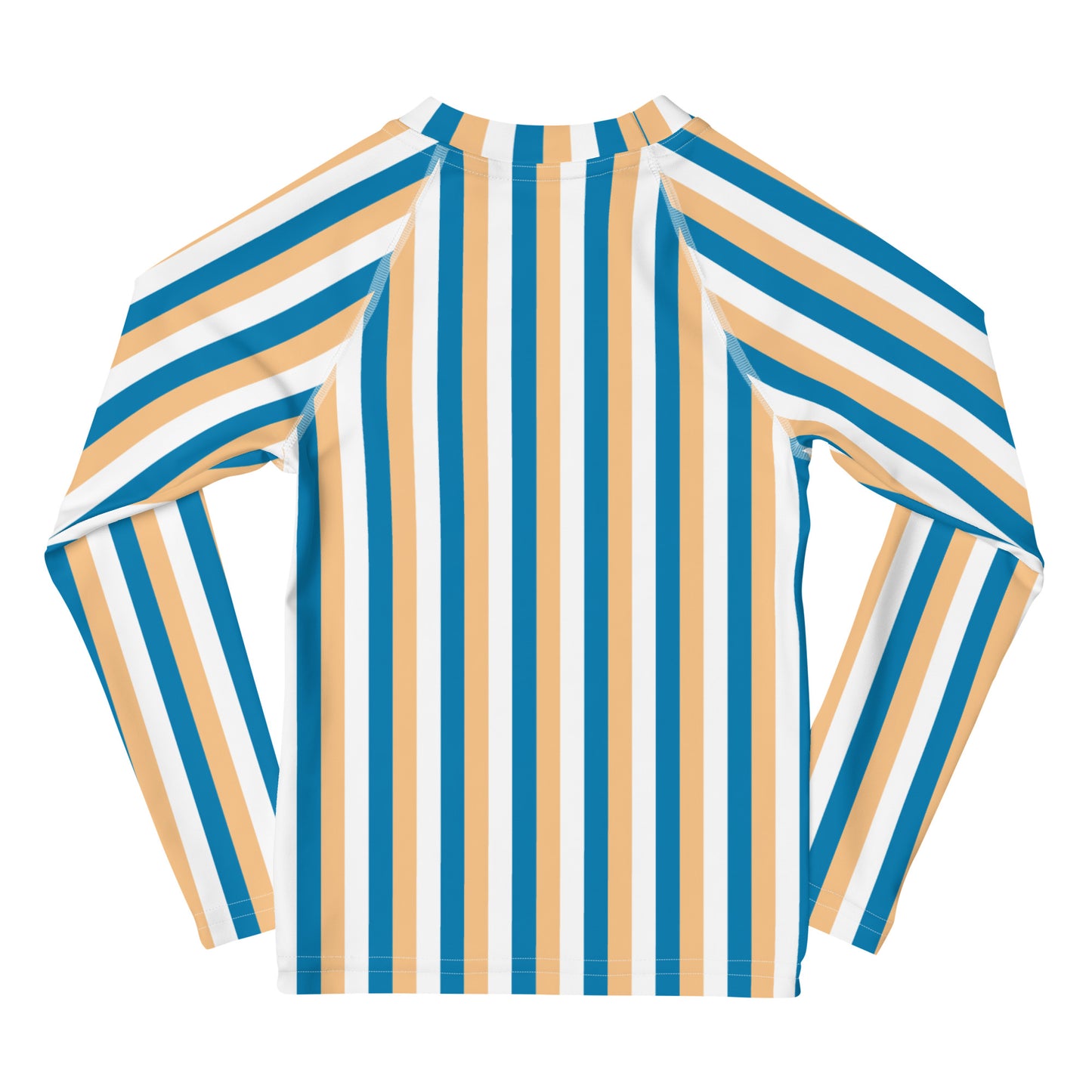 kids long sleeve rash guard swim top UPF50 palm beach by day blue yellow stripes.