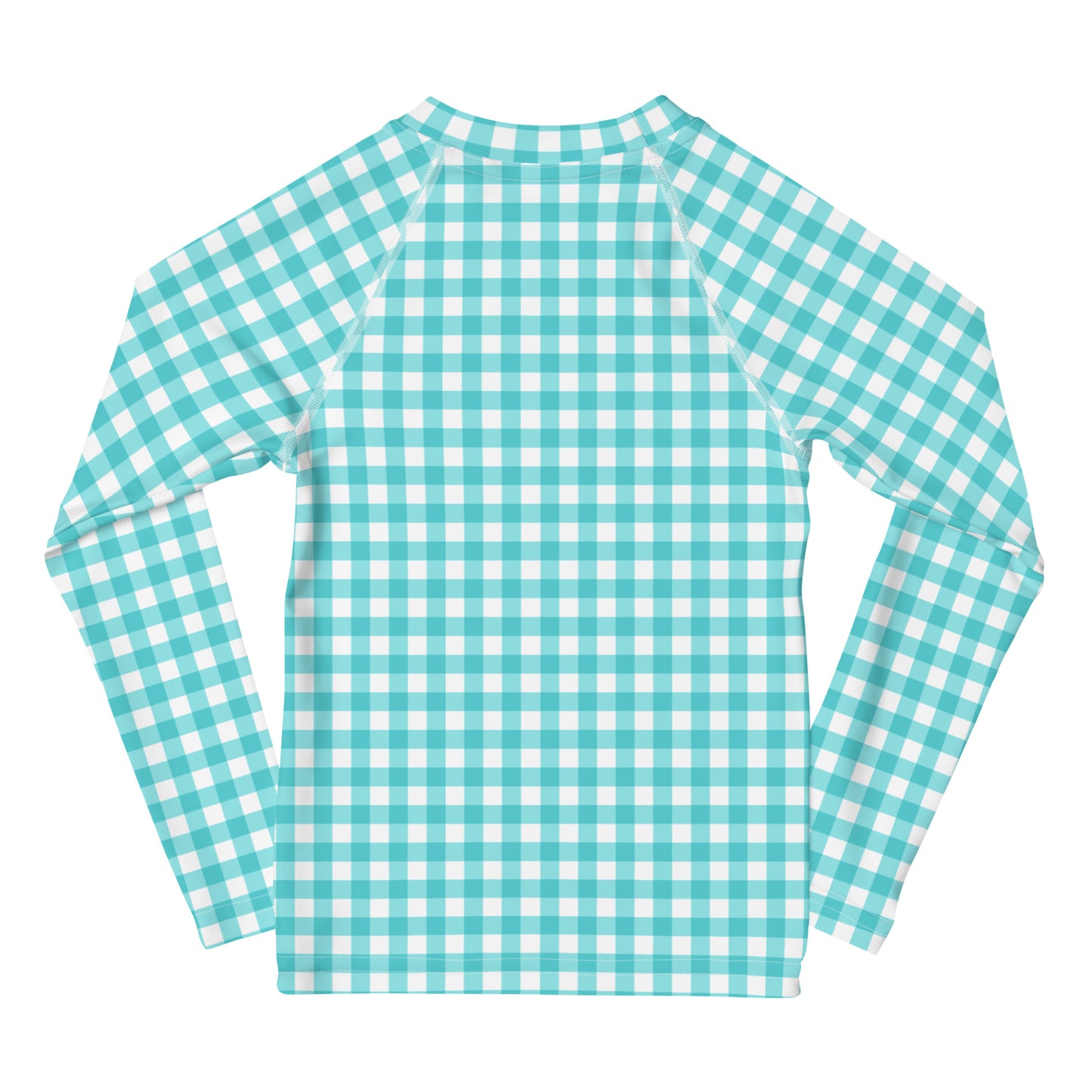 YMT classics kids long sleeve rash guard swim top UPF50 by day blue turquoise gingham.