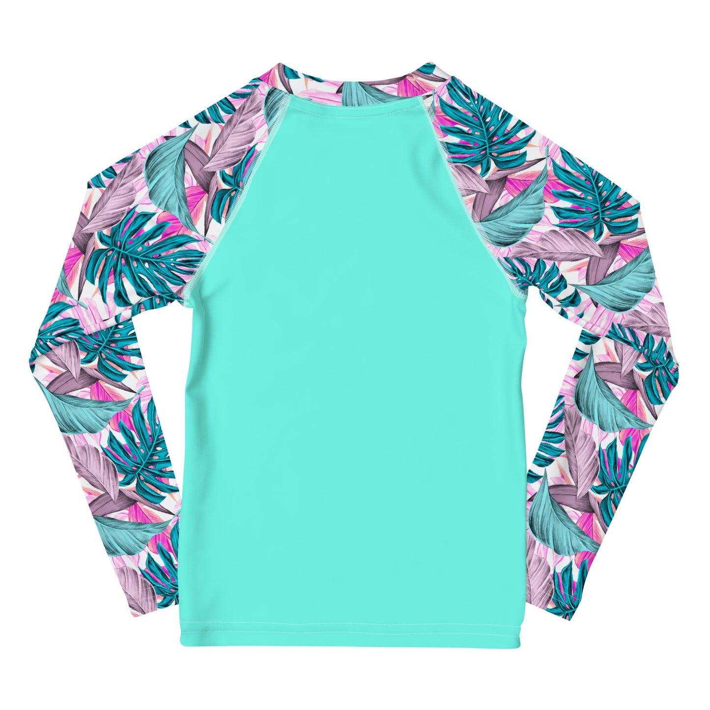 YMT classics kids long sleeve rash guard swim top UPF50 by day blue turquoise tropical.