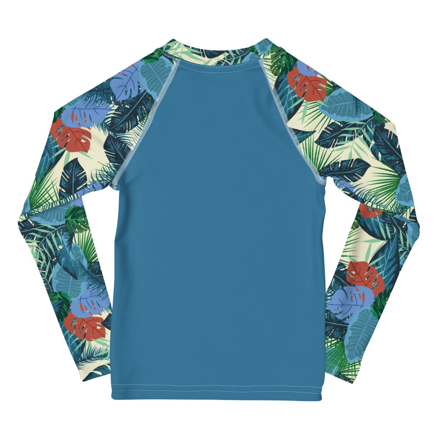 YMT classics kids long sleeve rash guard swim top UPF50 by day blue tropical.