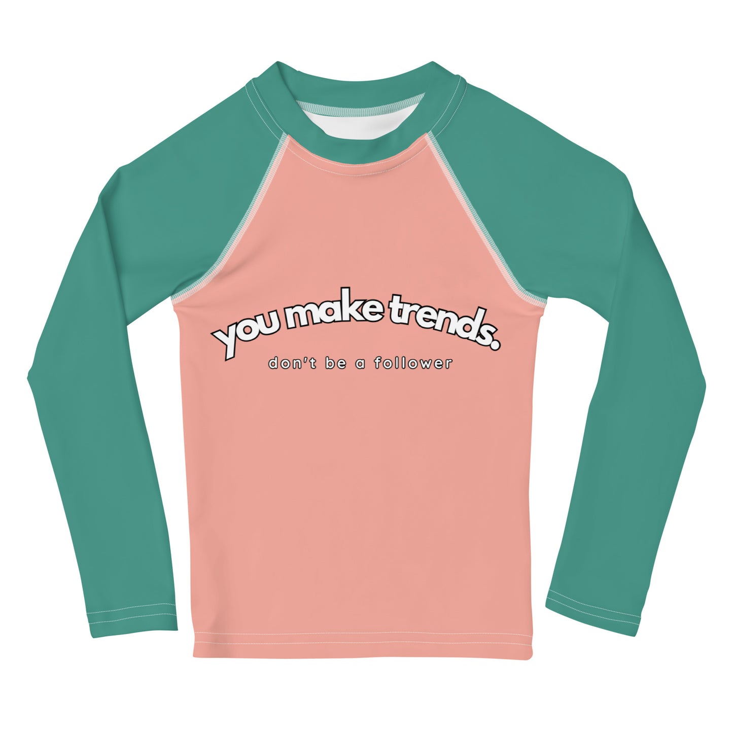 YMT classics kids long sleeve rash guard swim top UPF50 by night pink green.