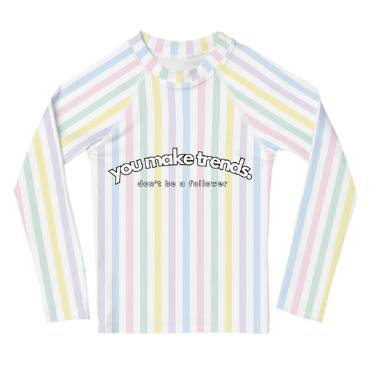 YMT classics kids long sleeve rash guard swim top UPF50 by day pastel.