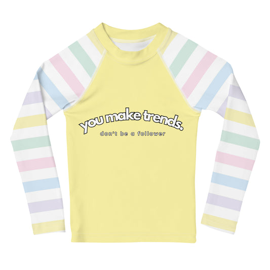 YMT classics kids long sleeve rash guard swim top UPF50 by night yellow pastel.