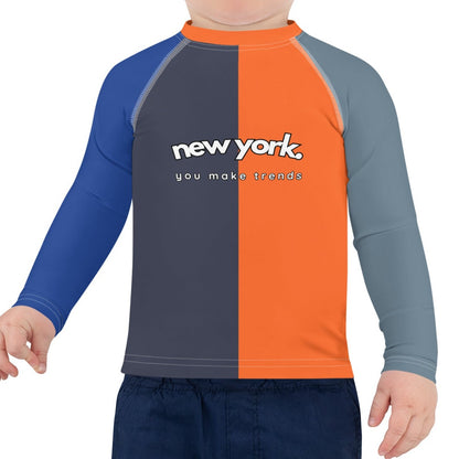 kids long sleeve rash guard swim top UPF50 new york by night colorblock grey.