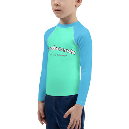 YMT classics kids long sleeve rash guard swim top UPF50 by night neon green blue.
