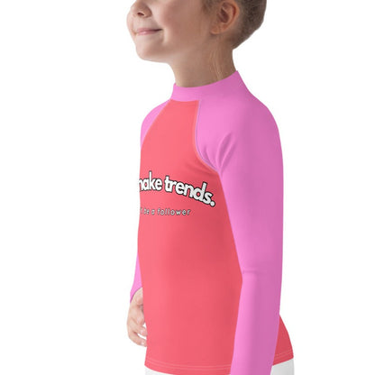 YMT classics kids long sleeve rash guard swim top UPF50 by night neon pink coral.