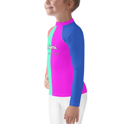 kids long sleeve rash guard swim top UPF50 miami by night colorblock pink.