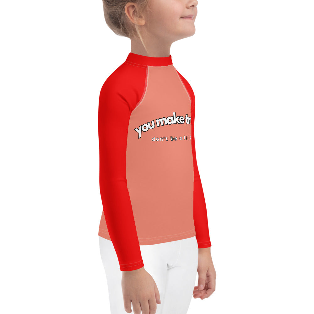 YMT classics kids long sleeve rash guard swim top UPF50 by night red orange coral.