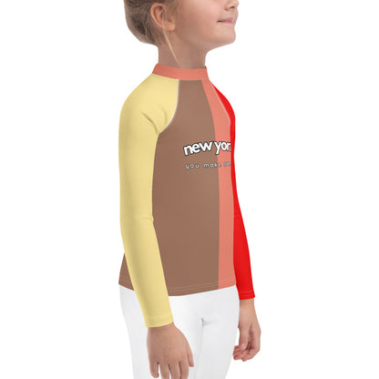 kids long sleeve rash guard swim top UPF50 new york by night colorblock red.